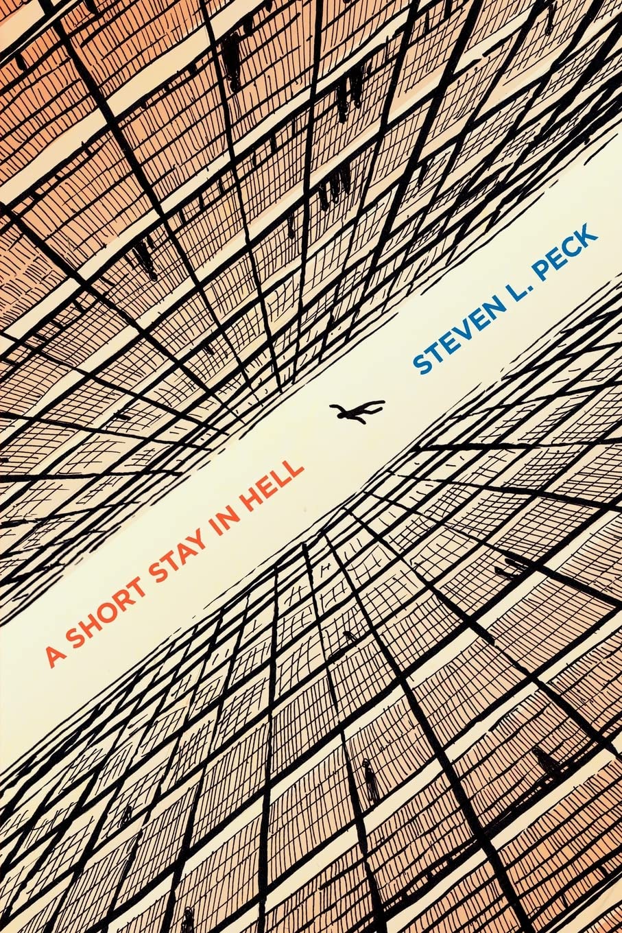 Book cover of 'A Short Stay in Hell' by Steven L. Peck with a prison cell design. book in bd