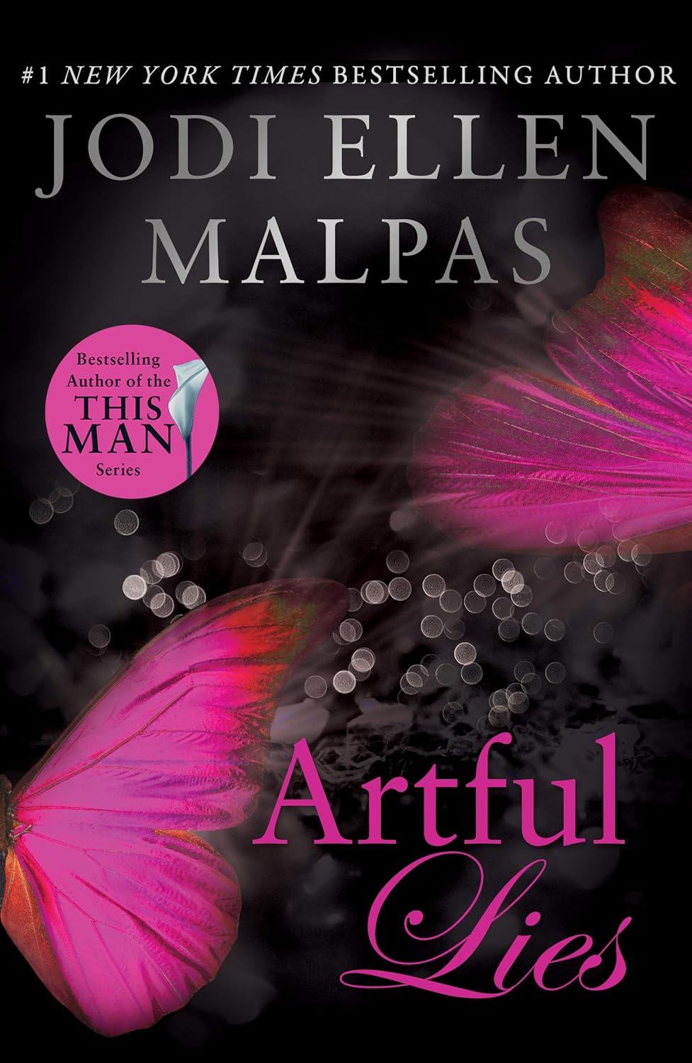 Book cover for 'Artful Lies' by Jodi Ellen Malpas, featuring bright pink butterfly wings on a dark black and gray background with glowing bokeh light effects. Bookish Wonderland provides bestselling novels across Bangladesh.