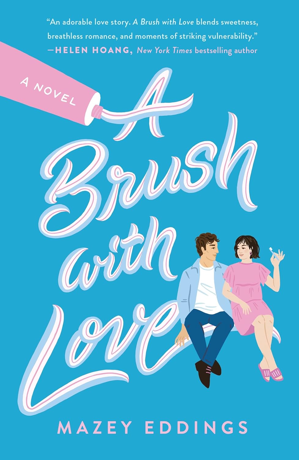 Book cover of 'A Brush with Love' by Mazey Eddings with a couple sitting on a bench against a blue background. Bookish Wonderland delivers books inside and outside Dhaka in Bangladesh.