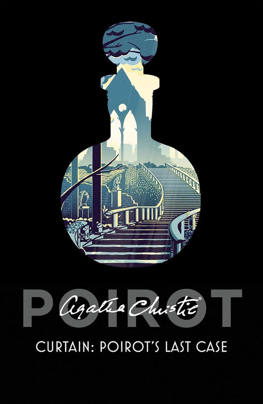 Book cover of 'Curtain: Poirot's Last Case' by Agatha Christie featuring a silhouette of a woman and a staircase. Best quality in Bangladesh.
