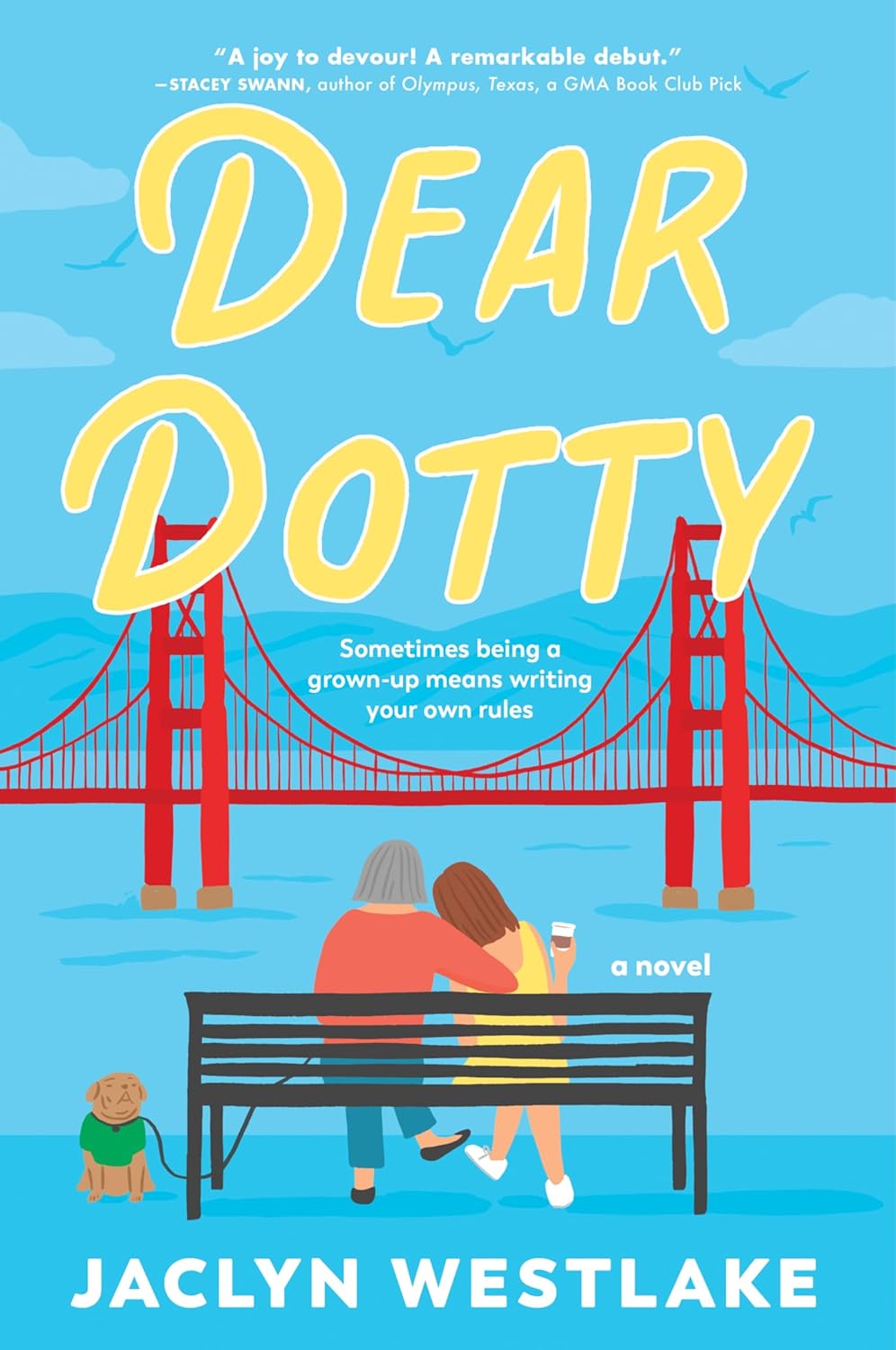 Book cover of 'Dear Dotty' with a woman and child on a bench and a bridge in the background which is available in Bangladesh.