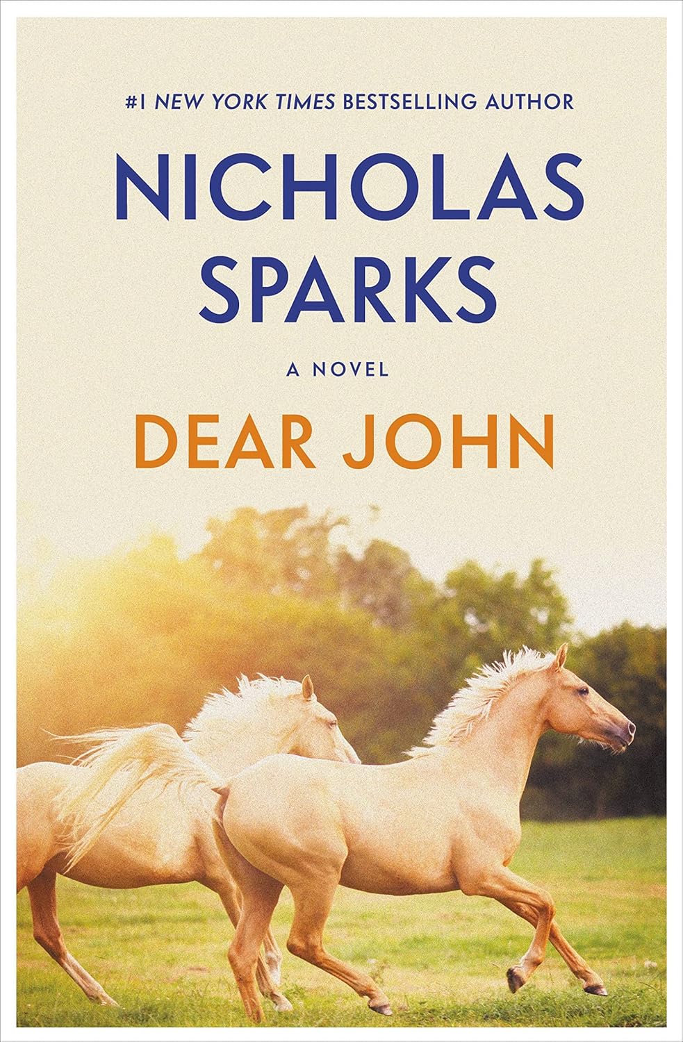 Book cover of 'Dear John' by Nicholas Sparks featuring two horses running in a field which is available in Bangladesh.
