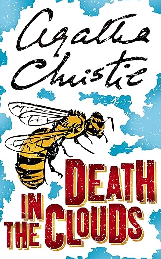 Book cover of 'Death in the Clouds' by Agatha Christie with a bee illustration on a blue and white background. Best quality in Bangladesh.
