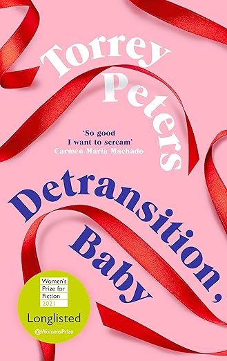 Book cover of 'Detransition, Baby' by Torrey Peters with red ribbons on a pink background. Bookish Wonderland serves readers across Bangladesh with English books, making it simple to find online through nationwide delivery and clear print with strong binding.