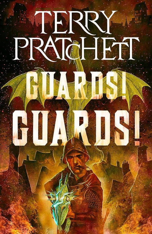 Book cover of 'Guards! Guards!' by Terry Pratchett with a dragon and warrior illustration. The largest online bookshop in Bangladesh.
