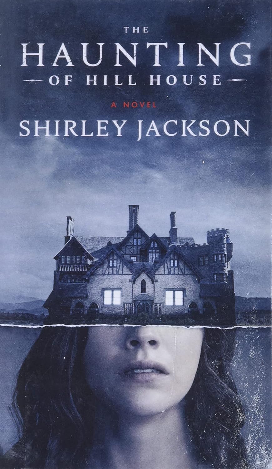 Book cover of 'The Haunting of Hill House' by Shirley Jackson with a silhouette of a woman's face and a haunted house.Readers across Bangladesh can shop for reader-friendly printed books from Bookish Wonderland with fast delivery options in Dhaka, while enjoying premium eye-soothing cream paper.