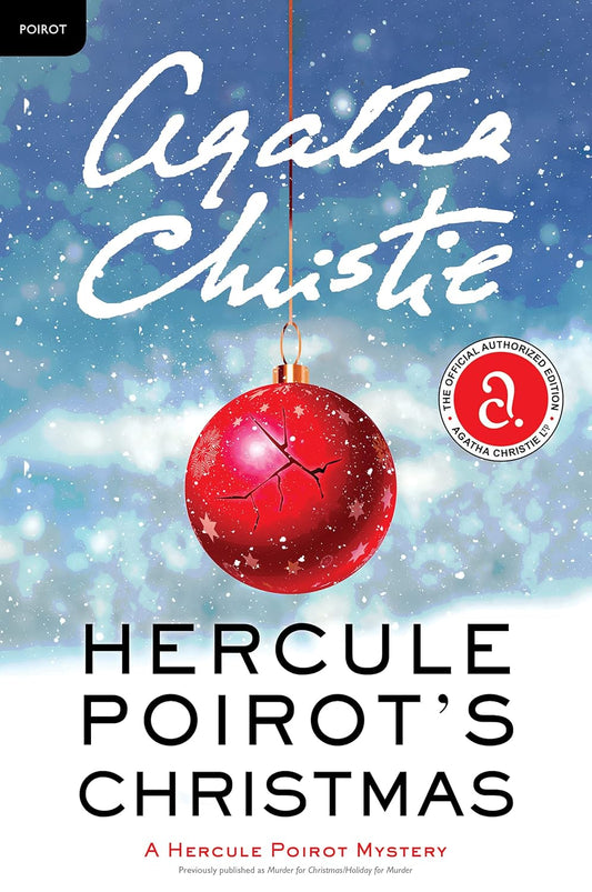 Book cover of 'Hercule Poirot's Christmas' by Agatha Christie with a red ornament and snowy background. Best print quality in Bangladesh.
