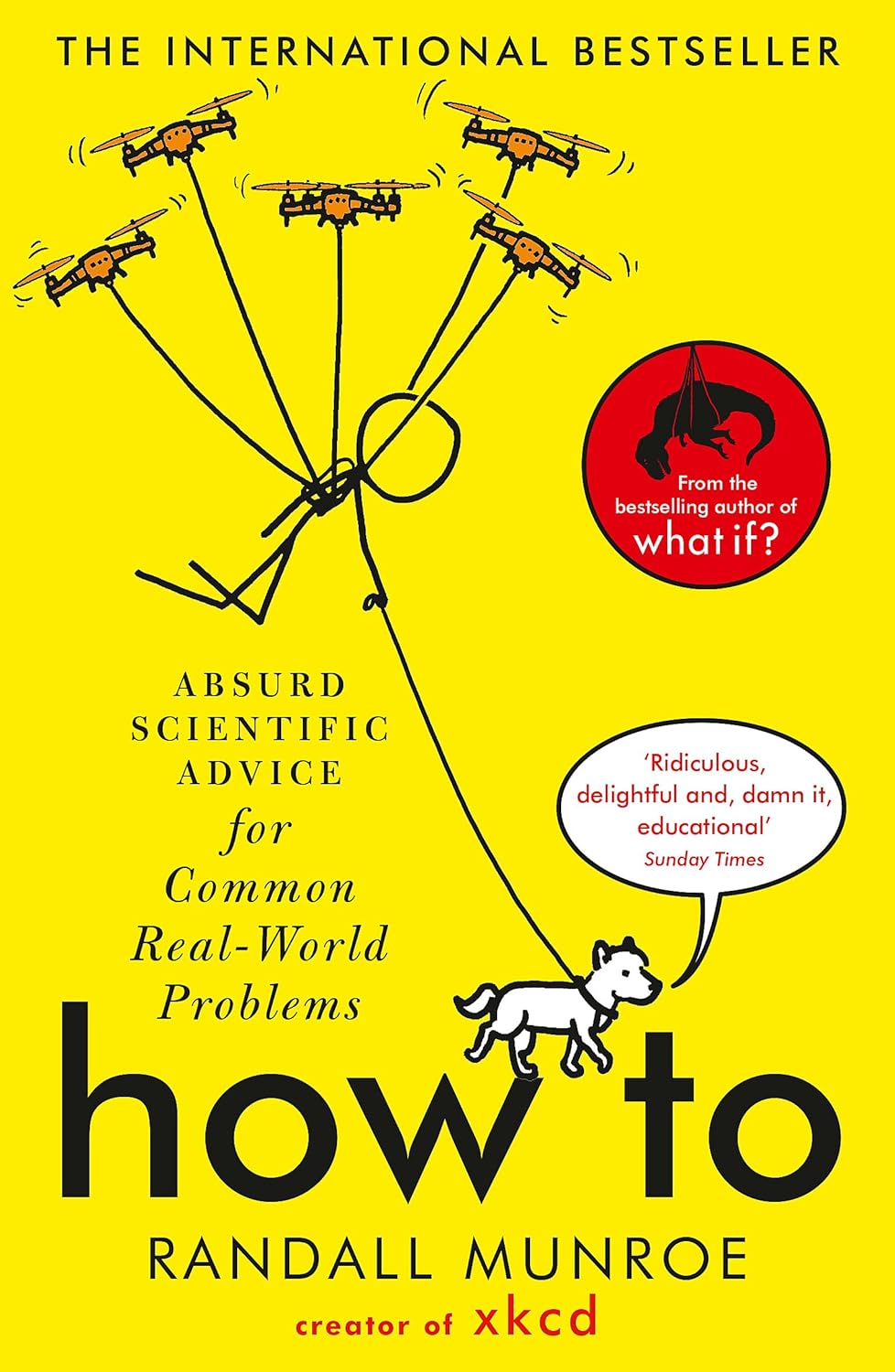 Book cover of 'How to' by Randall Munroe with a yellow background and cartoon elements. Bookish Wonderland provides a convenient way for readers throughout Bangladesh to buy English books with Cash on Delivery across Bangladesh and comfortable cream paper and clear printing.
