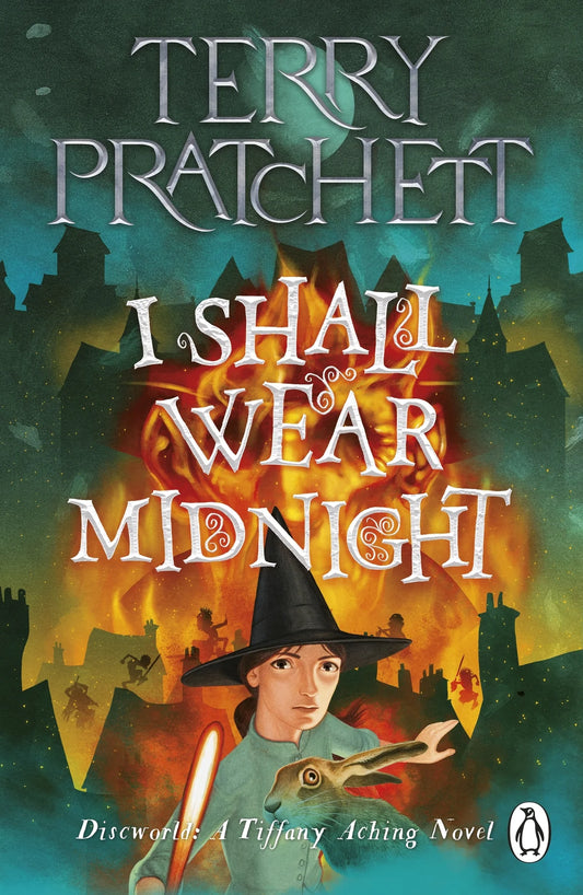 Book cover of 'I Shall Wear Midnight' by Terry Pratchett with a witch and dragon illustration. Best quality in Bangladesh.
