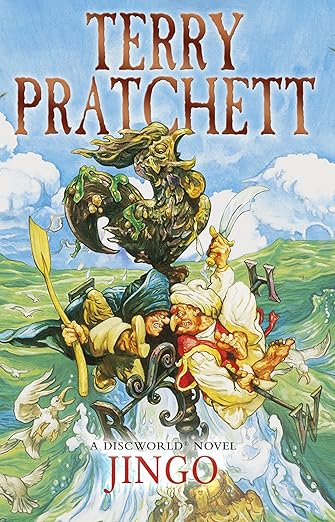Book cover of 'Jingo' by Terry Pratchett featuring fantasy characters and landscape. Best quality in Bangladesh.
