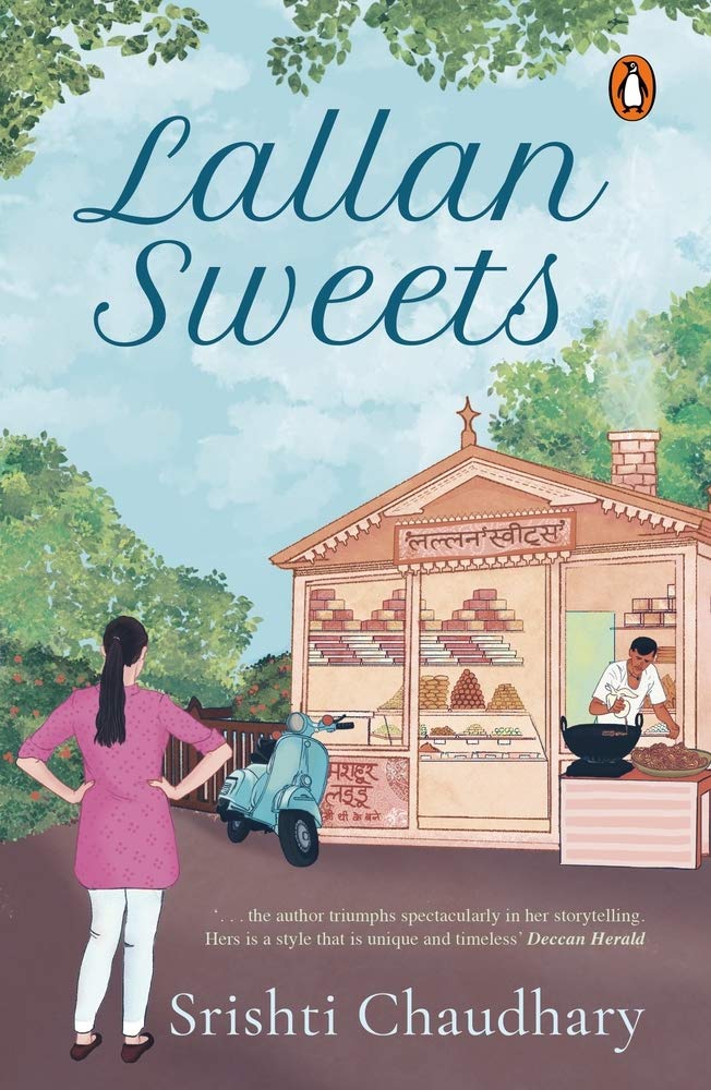 Book cover of 'Lallan Sweets' by Srishti Chaudhary with a sweet shop and person in pink shirt. Bookish Wonderland serves readers throughout Bangladesh with books for study and leisure, making it simple to choose online through fast delivery options in Dhaka and reader-friendly cream paper.