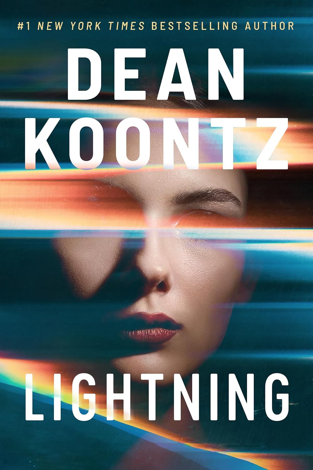 Book cover of 'Lightning' by Dean Koontz with a blurred face and colorful background. Book buyers across Bangladesh can discover durable printed books from Bookish Wonderland, combining urgent delivery options in Dhaka with high-quality stitched and glue binding.