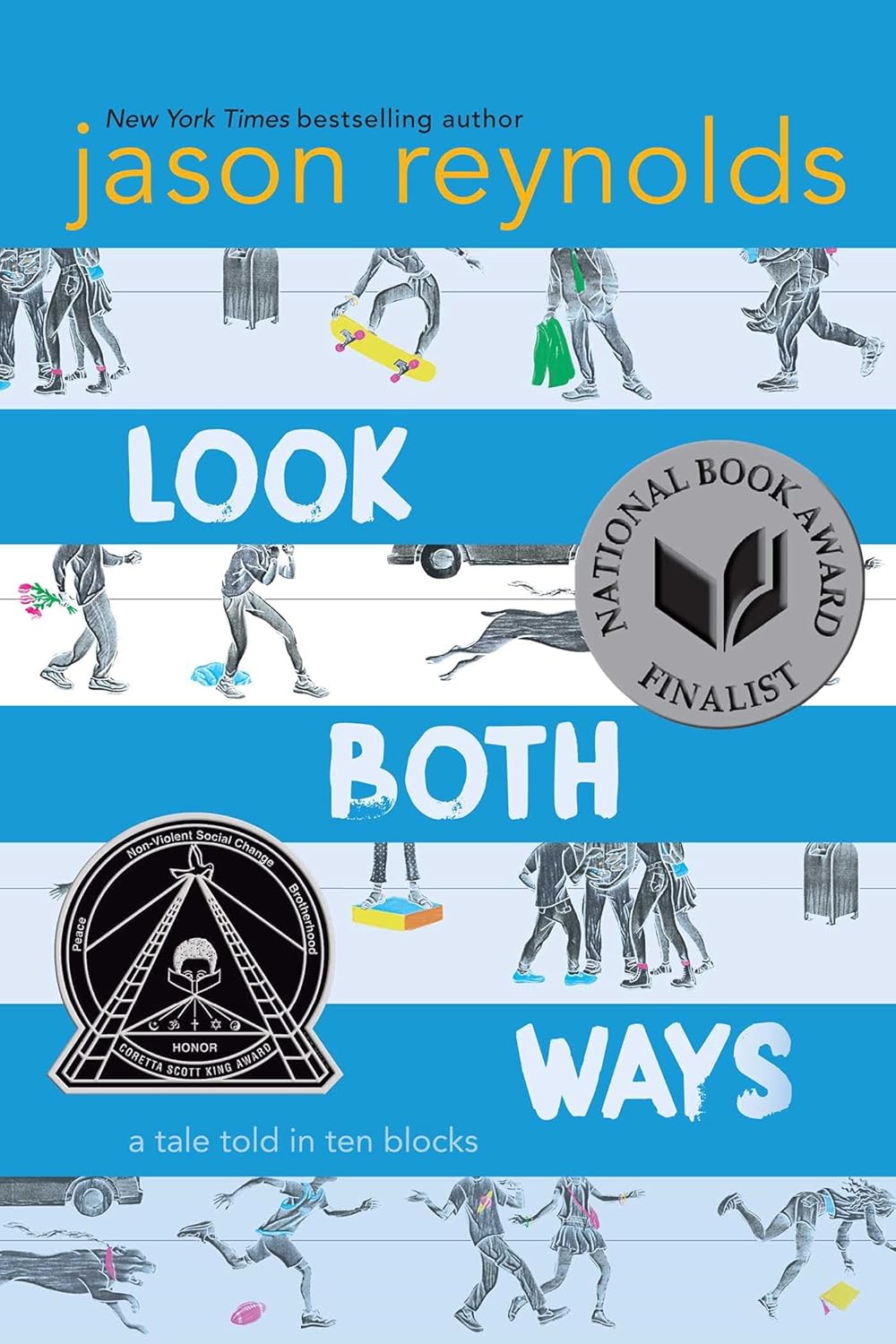 Book cover of 'Look Both Ways' by Jason Reynolds with illustrations and award badge. Readers across Bangladesh can choose books for study and leisure from Bookish Wonderland with nationwide delivery, while enjoying premium eye-soothing cream paper.