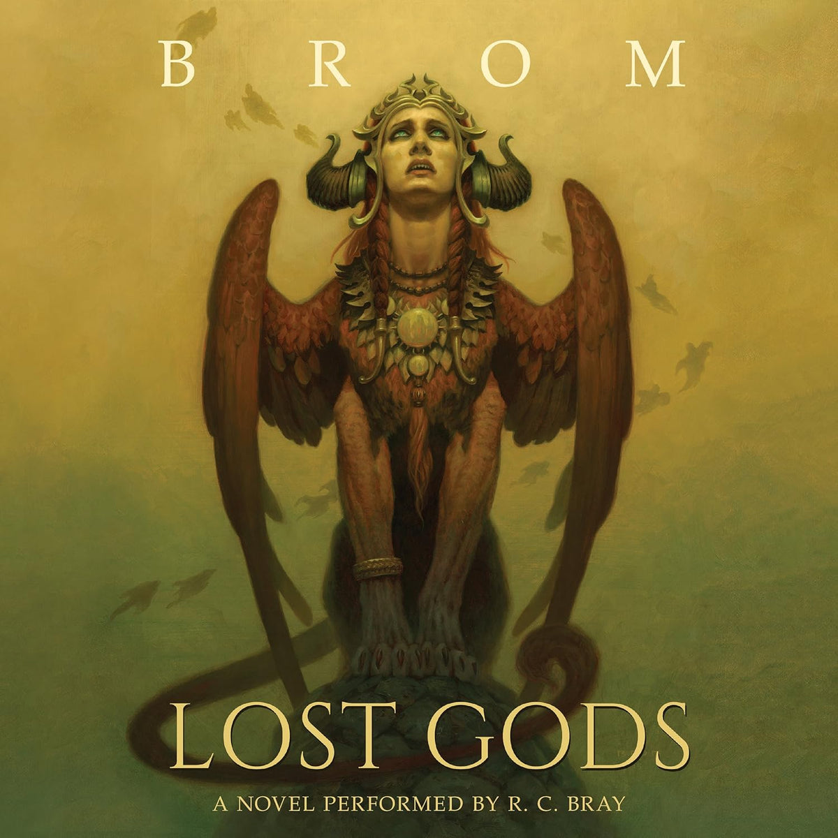 Book cover of 'Lost Gods' by BROM with a winged creature illustration on a yellowish background. Online shoppers throughout Bangladesh can order printed English books at Bookish Wonderland with fast delivery options in Dhaka and editions featuring crystal-clear print.
