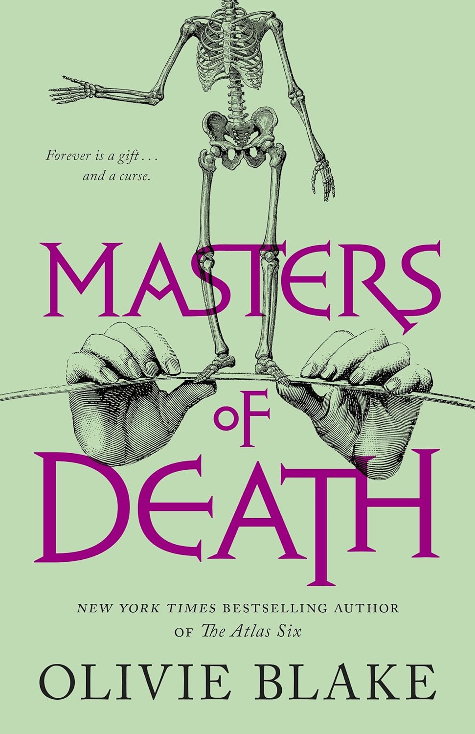 Book cover of 'Masters of Death' by Olivie Blake with a skeleton and hands illustration on a green background. Book buyers across Bangladesh can discover quality English books from Bookish Wonderland, combining fast delivery options in Dhaka with durable stitched-and-glue binding.