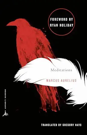 Book cover of 'Meditations' by Marcus Aurelius with a red and white bird illustration on a black background. Online shoppers across Bangladesh can shop for reader-friendly printed books at Bookish Wonderland with online ordering with home delivery and editions featuring durable stitched-and-glue binding.