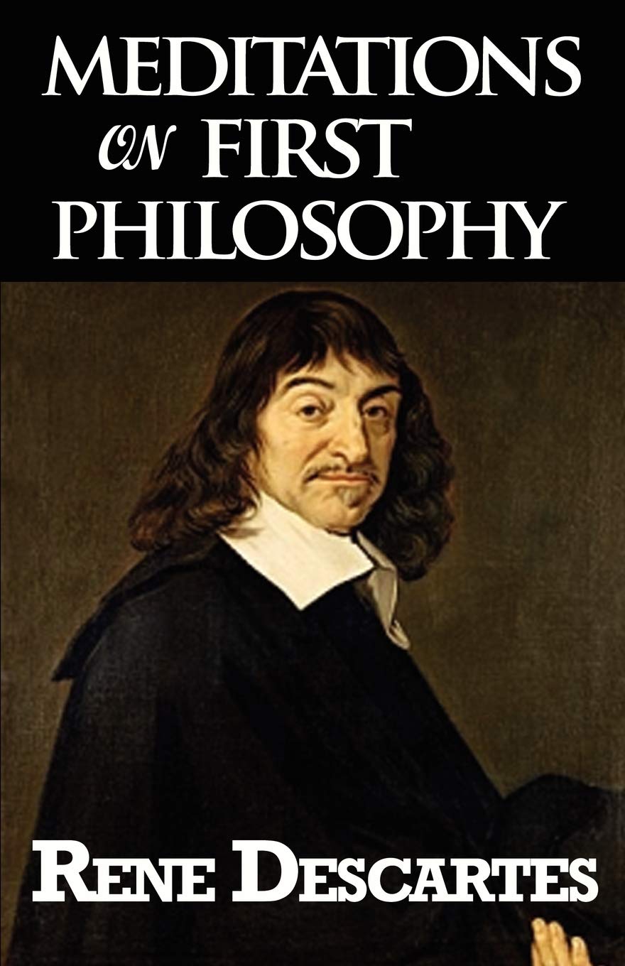 Book cover of 'Meditations on First Philosophy' by Rene Descartes with a portrait of Descartes. Online shoppers throughout Bangladesh can buy English books at Bookish Wonderland with customer-friendly ordering and delivery and editions featuring sharp text and durable binding.
