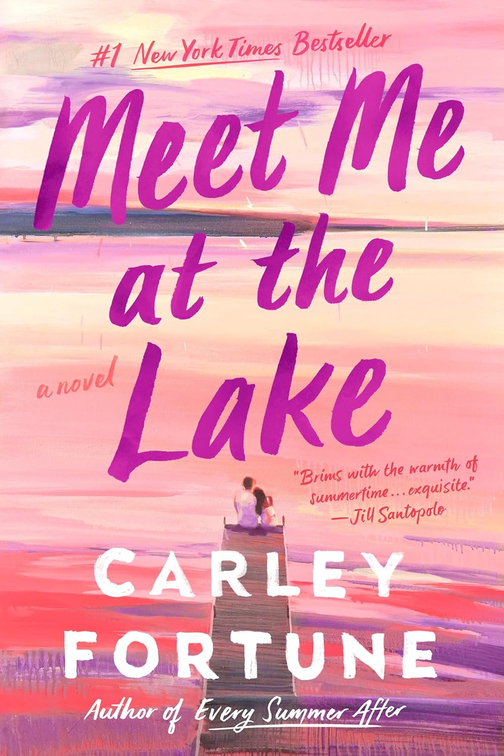 Book cover of 'Meet Me at the Lake' by Carley Fortune with a pink and purple color scheme. Readers across Bangladesh can find reader-friendly printed books from Bookish Wonderland with customer-friendly ordering and delivery, while enjoying durable stitched-and-glue binding.