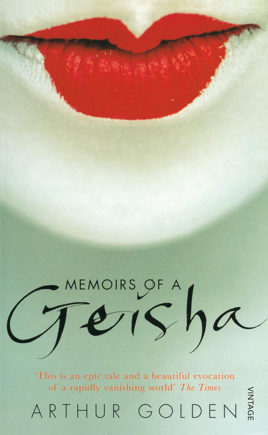 Book cover of 'Memoirs of a Geisha' with red lips and white face. Readers across Bangladesh can buy quality English books from Bookish Wonderland with delivery inside and outside Dhaka, while enjoying clear print with strong binding.