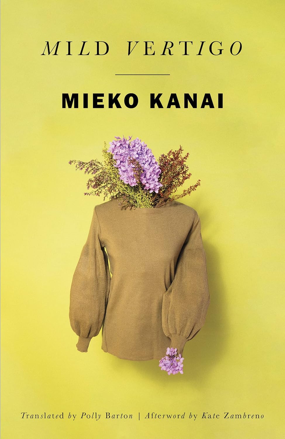 Book cover of 'Mild Vertigo' by Mieko Kanai with a person wearing a brown shirt and flowers on a yellow background. Online shoppers across Bangladesh can shop for books for study and leisure at Bookish Wonderland with customer-friendly ordering and delivery and editions featuring sharp text and durable binding.