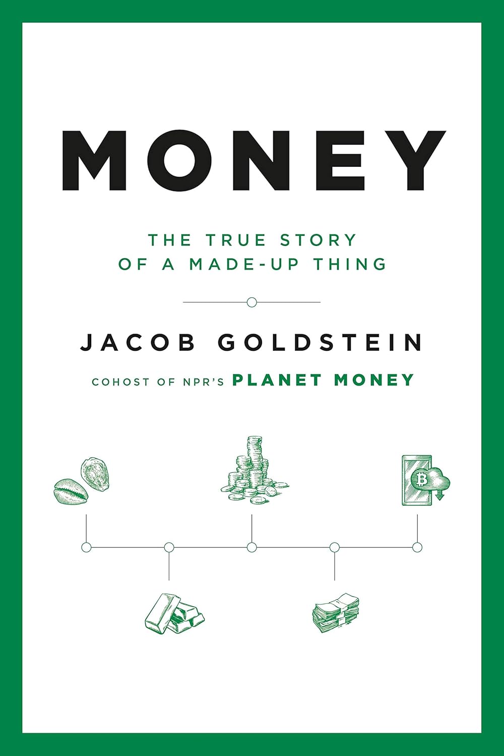 Book cover of 'Money: The True Story of a Made-Up Thing' by Jacob Goldstein with green and white design elements. Bookish Wonderland supports book lovers throughout Bangladesh who want to buy books for study and leisure, offering customer-friendly ordering and delivery plus durable stitched-and-glue binding.