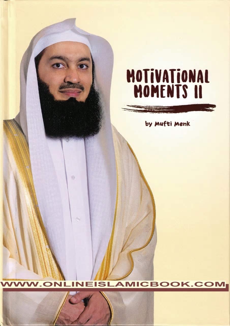 Book cover of 'Motivational Moments II' by Mufti Menk with a person in religious attire on a beige background. Book buyers across Bangladesh can discover durable printed books from Bookish Wonderland, combining urgent delivery options in Dhaka with high-quality stitched and glue binding.