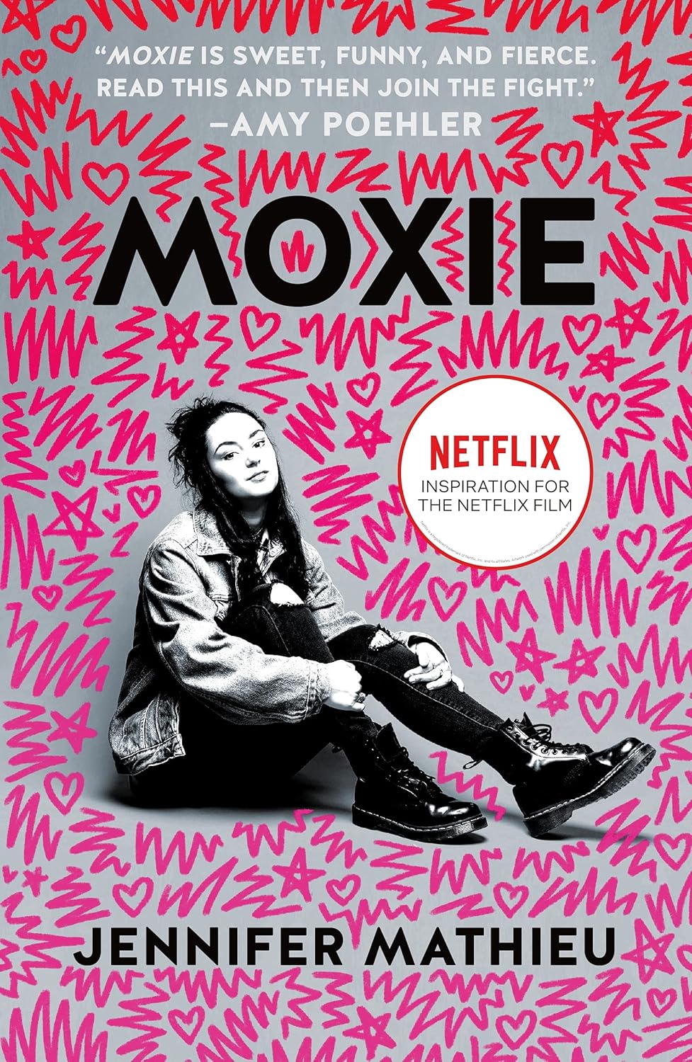 Book cover of 'Moxie' with a stylized illustration of a girl and Netflix logo on a pink heart-patterned background. Bookish Wonderland serves readers across Bangladesh with printed English books, making it simple to purchase online through urgent delivery options in Dhaka and premium eye-soothing cream paper.