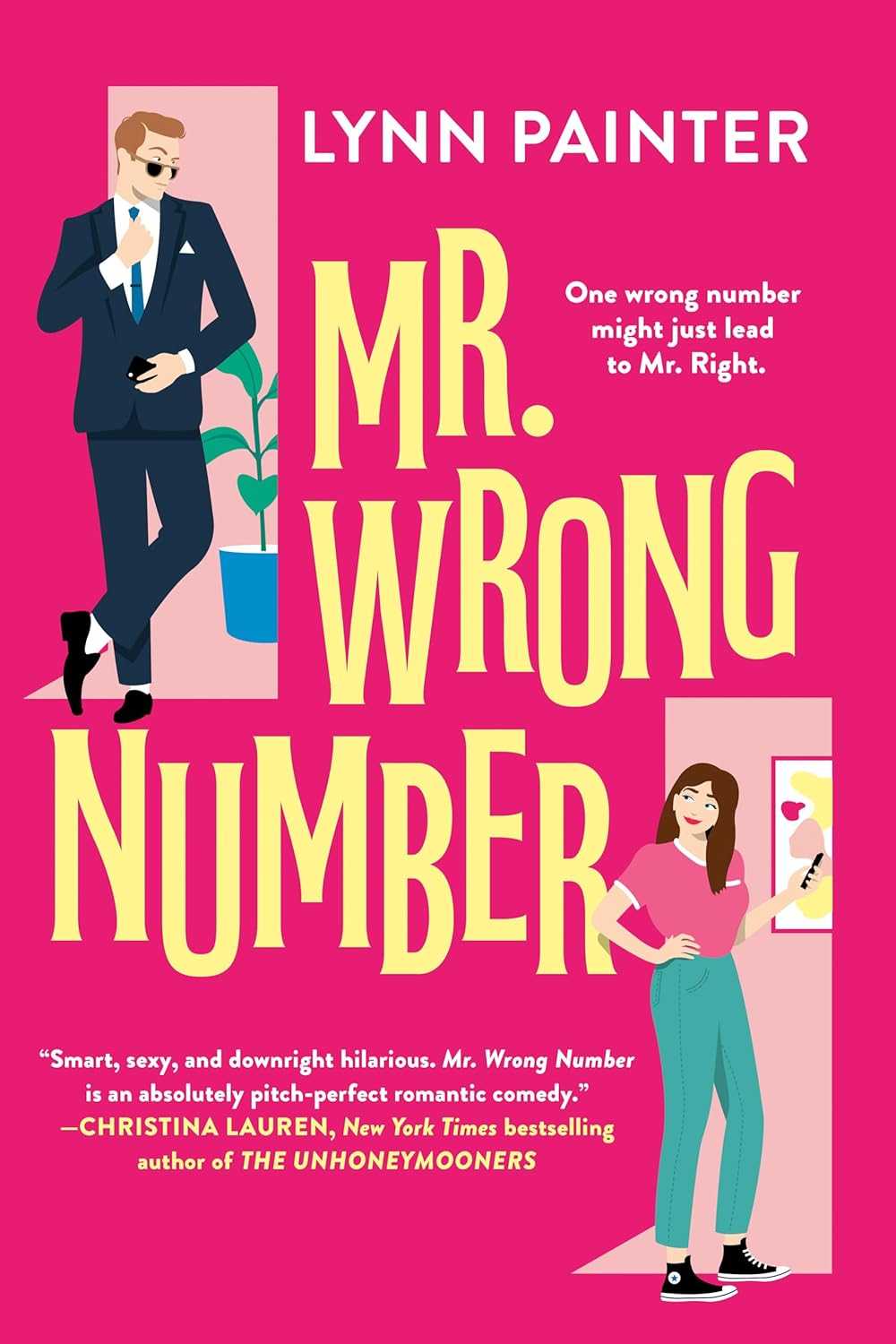 Book cover of 'Mr. Wrong Number' by Lynn Painter with a pink background and illustration of a man and woman. Bookish Wonderland serves readers across Bangladesh with premium-quality books, making it simple to get online through nationwide delivery and comfortable cream paper and clear printing.