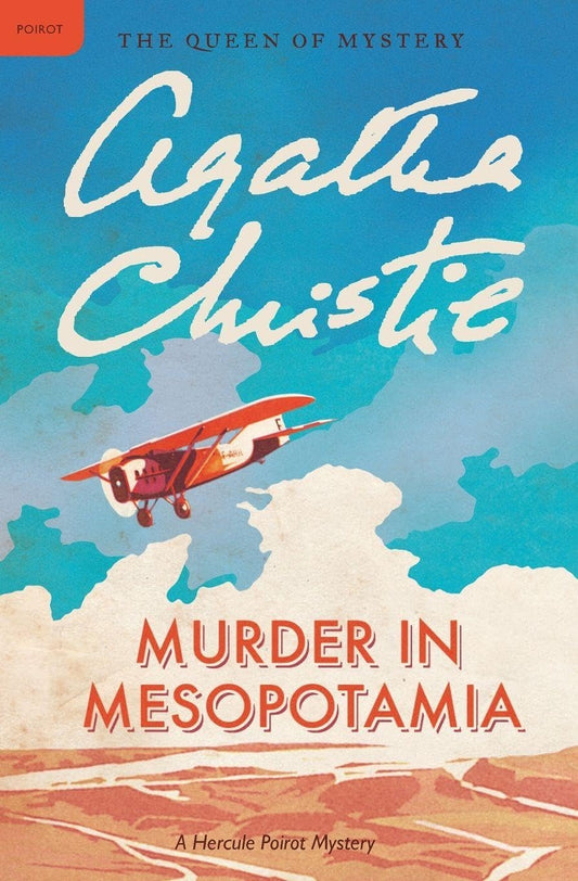 Book cover of 'Murder in Mesopotamia' by Agatha Christie with an airplane and sky background.  Get this book in Bangladesh from Bookish Wonderland.
