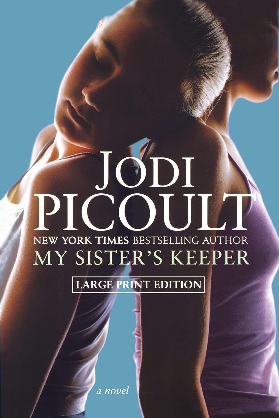 Book cover of 'My Sister's Keeper' by Jodi Picoult with two people embracing against a blue background. Customers seeking books for study and leisure across Bangladesh can purchase them through Bookish Wonderland, supported by convenient delivery across Bangladesh and durable stitched-and-glue binding.