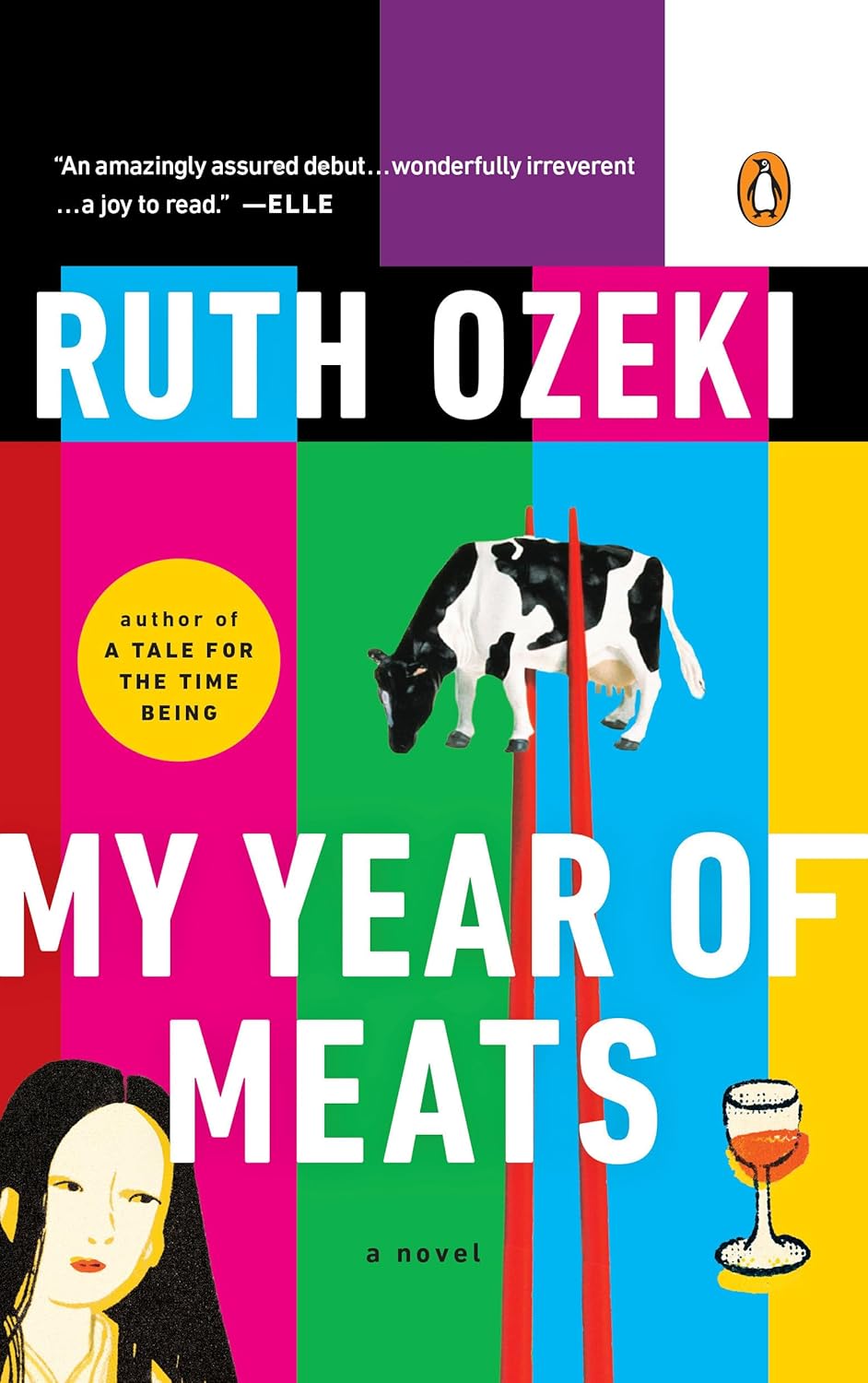 Book cover of 'My Year of Meats' by Ruth Ozeki with colorful design and cow illustration. Customers seeking books for study and leisure across Bangladesh can find them through Bookish Wonderland, supported by online ordering with home delivery and sharp text and durable binding.