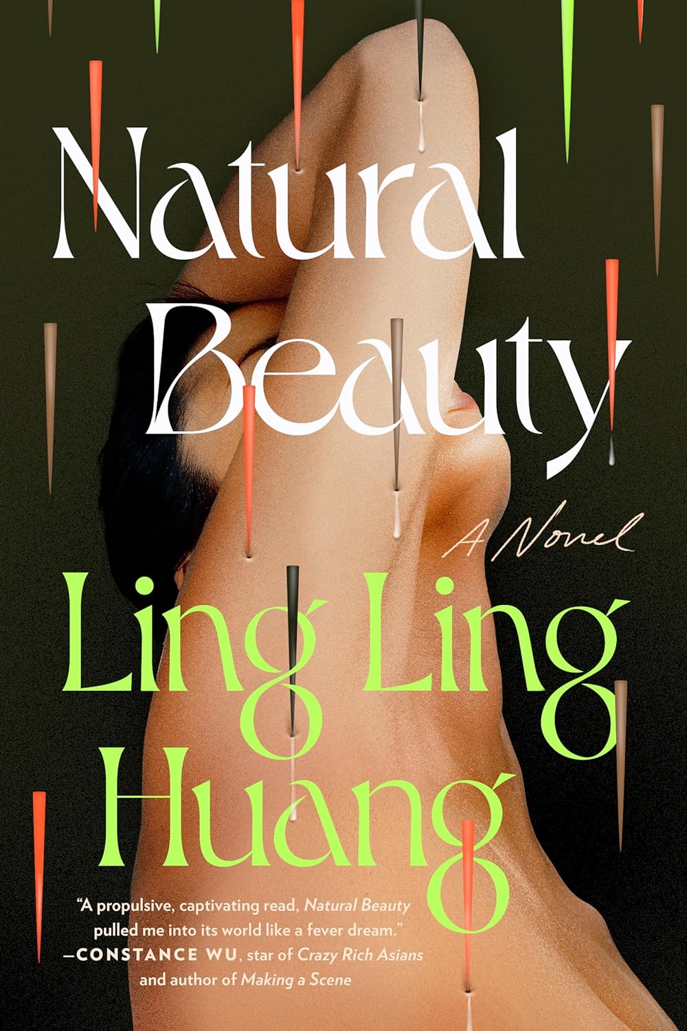 Natural Beauty by Ling Ling Huang book cover featuring a woman's bare back and dark hair against a black background, with white title lettering, bright green author text, and colorful vertical streaks. For customers across Bangladesh, Bookish Wonderland makes it easier to choose books for everyday reading through delivery inside and outside Dhaka and clear print with strong binding.