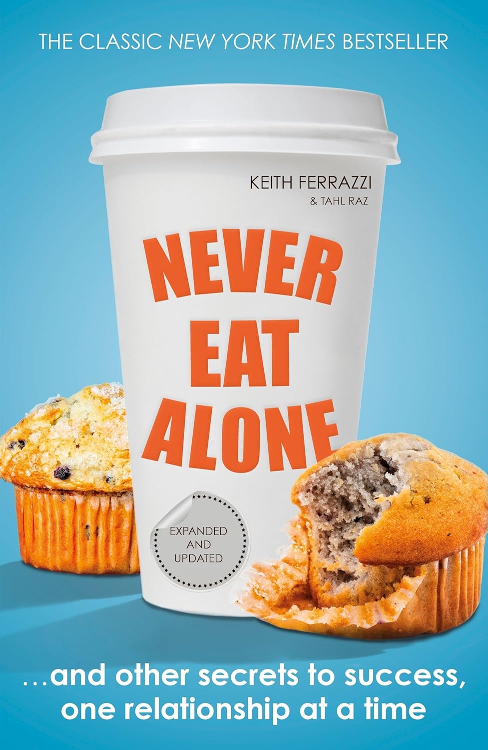 Book cover of 'Never Eat Alone' with a coffee cup and muffins on a blue background. Online shoppers across Bangladesh can purchase durable printed books at Bookish Wonderland with delivery inside and outside Dhaka and editions featuring crystal-clear print.