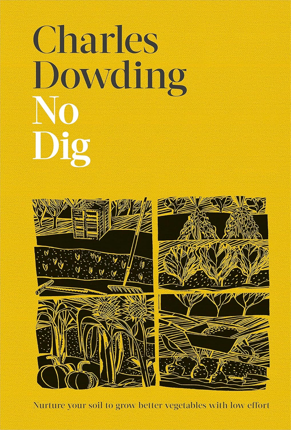 Book cover of 'No Dig' by Charles Dowding with illustrations on a yellow background Bookish Wonderland supports book lovers across Bangladesh who want to purchase books for study and leisure, offering nationwide delivery plus high-quality stitched and glue binding.