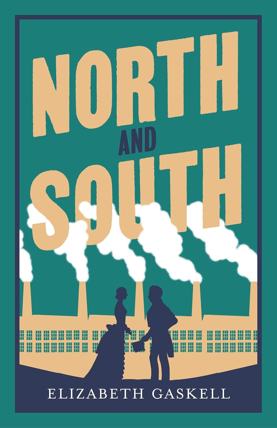 Book cover of 'North and South' by Elizabeth Gaskell with silhouettes of a man and woman and smokestacks. Bookish Wonderland provides a convenient way for readers across Bangladesh to choose durable printed books with nationwide delivery and crystal-clear print.