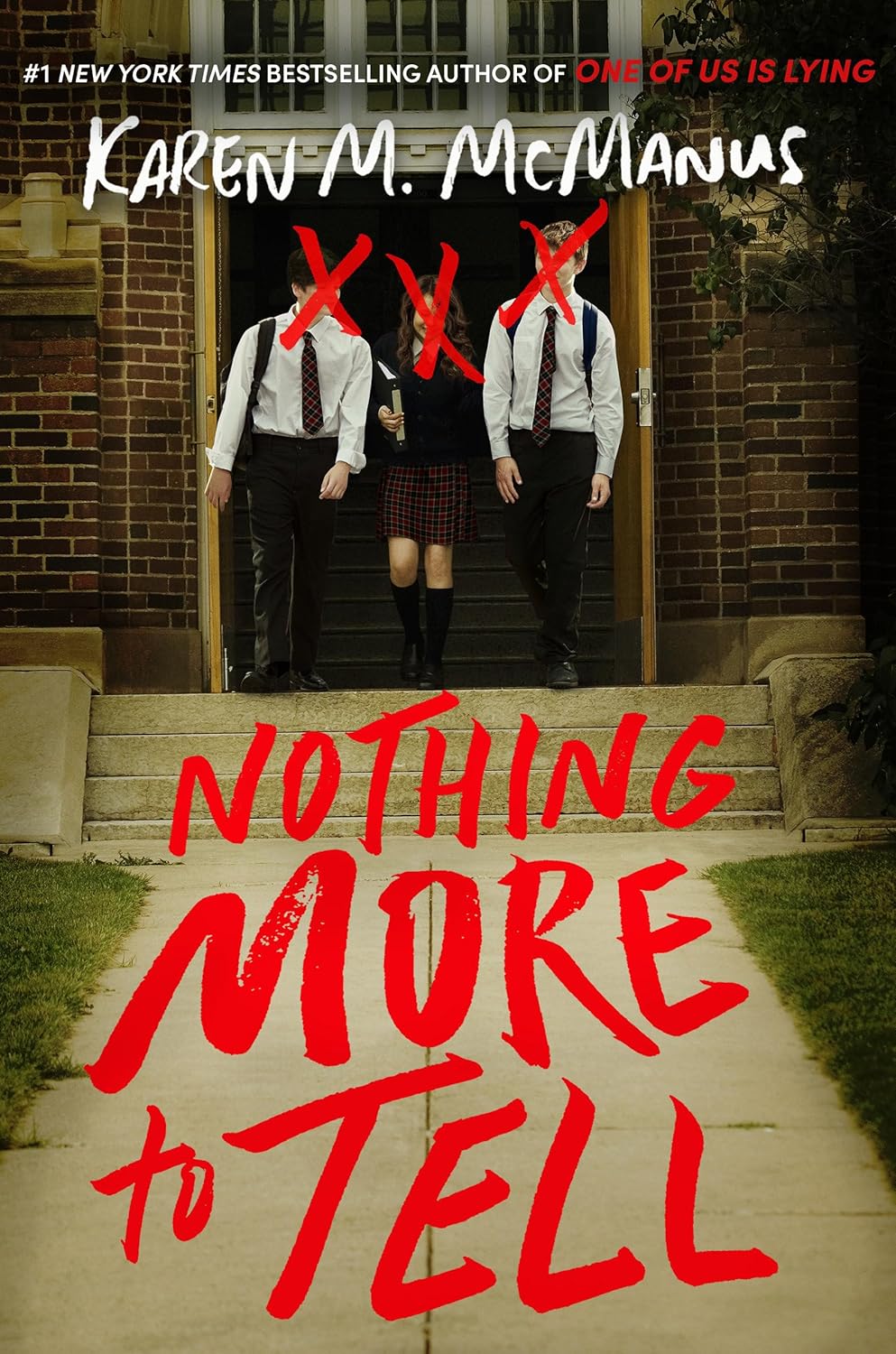 Book cover of 'Nothing More to Tell' by Karen M. McManus with two characters on a sidewalk.