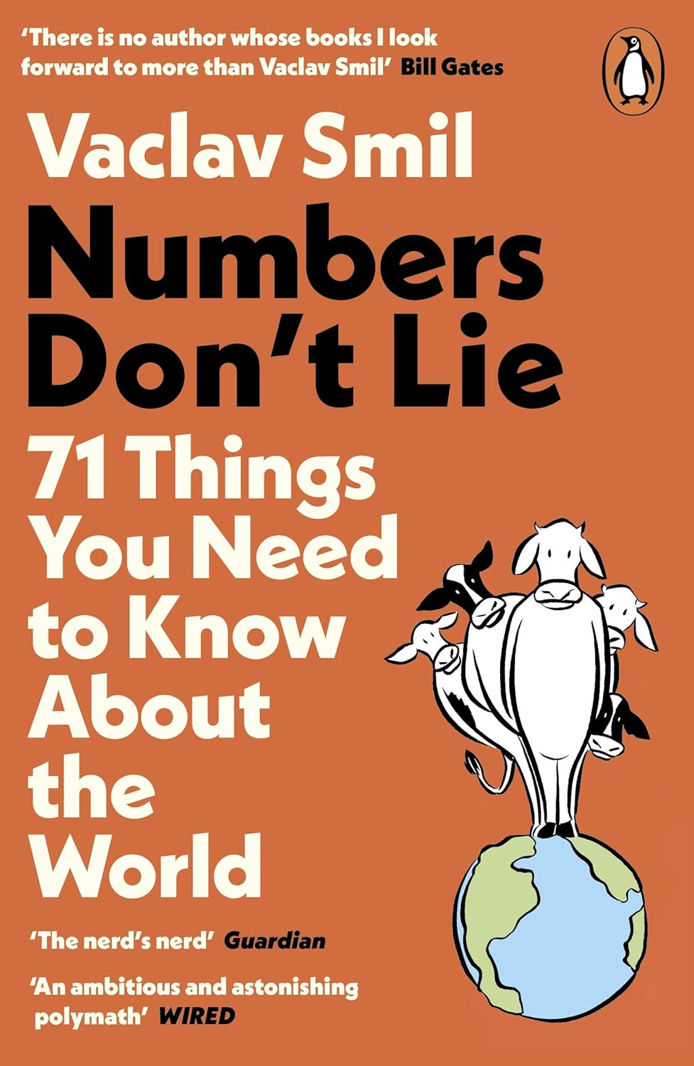 Book cover of 'Numbers Don't Lie' by Vaclav Smil with a cow and globe illustration on an orange background. For online book buying across Bangladesh, Bookish Wonderland lets readers shop for quality English books with nationwide delivery and attention to clear print with strong binding.