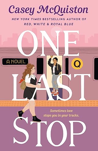 Book cover of 'One Last Stop' by Casey McQuiston with a stylized illustration of a woman and a man on a train. For customers throughout Bangladesh, Bookish Wonderland makes it easier to buy premium-quality books through delivery inside and outside Dhaka and crystal-clear print.