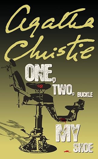 Book cover of 'One, Two, Buckle My Shoe' by Agatha Christie with a stylized illustration of a chair and legs. Best print quality in Bangladesh.
