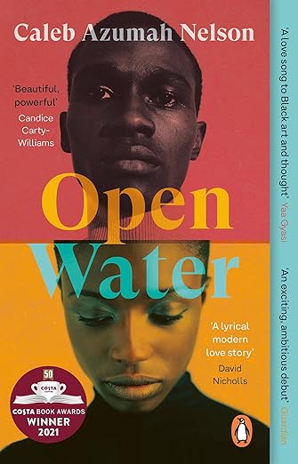 Book cover of 'Open Water' by Caleb Azumah Nelson with two faces and a red, orange, and blue gradient. Bookish Wonderland helps readers across Bangladesh shop for English books online with Cash on Delivery across Bangladesh and a focus on comfortable cream paper and clear printing.
