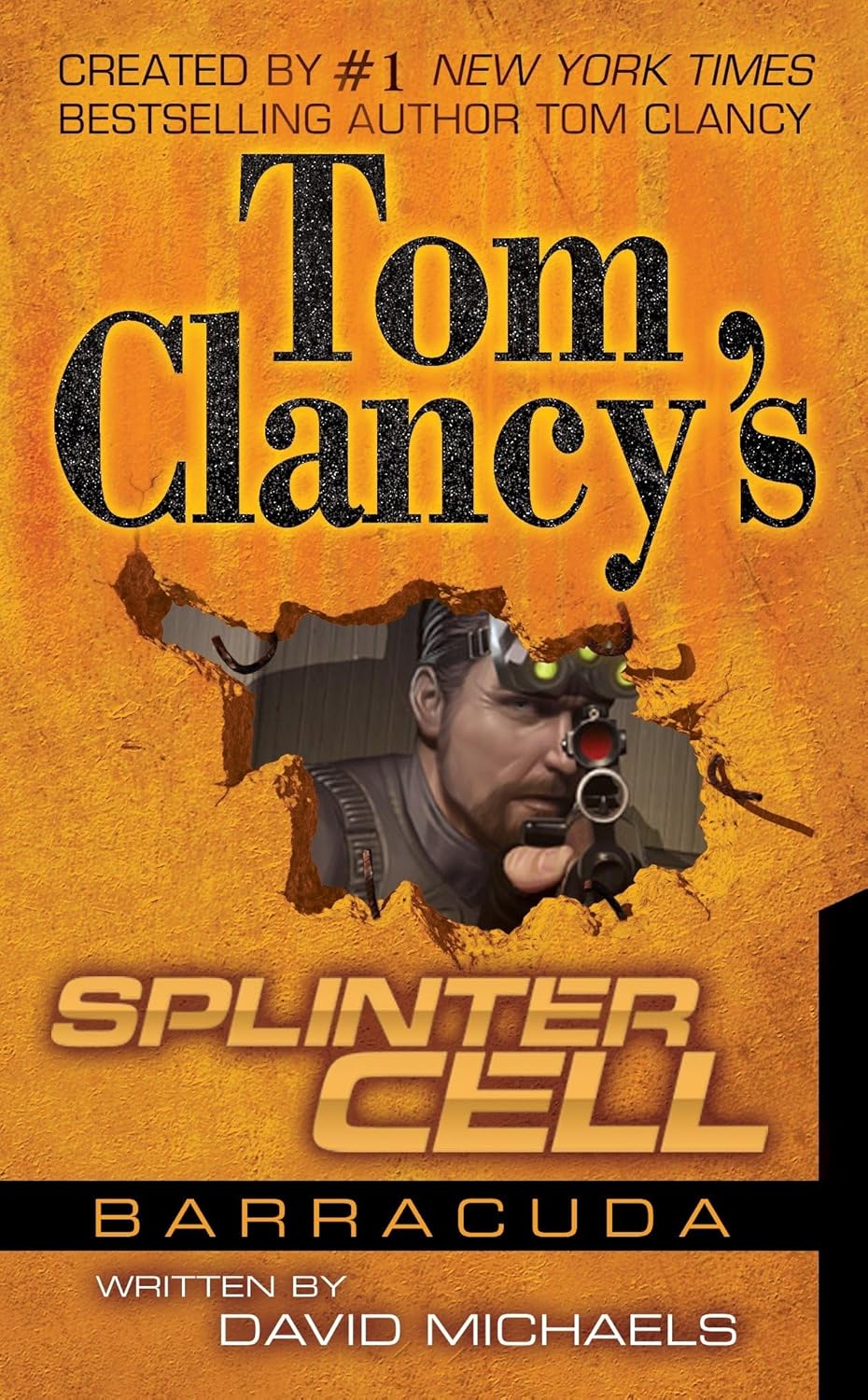 Book cover of 'Tom Clancy's Splinter Cell: Barracuda' featuring a character with a gun on an orange background in bangladesh