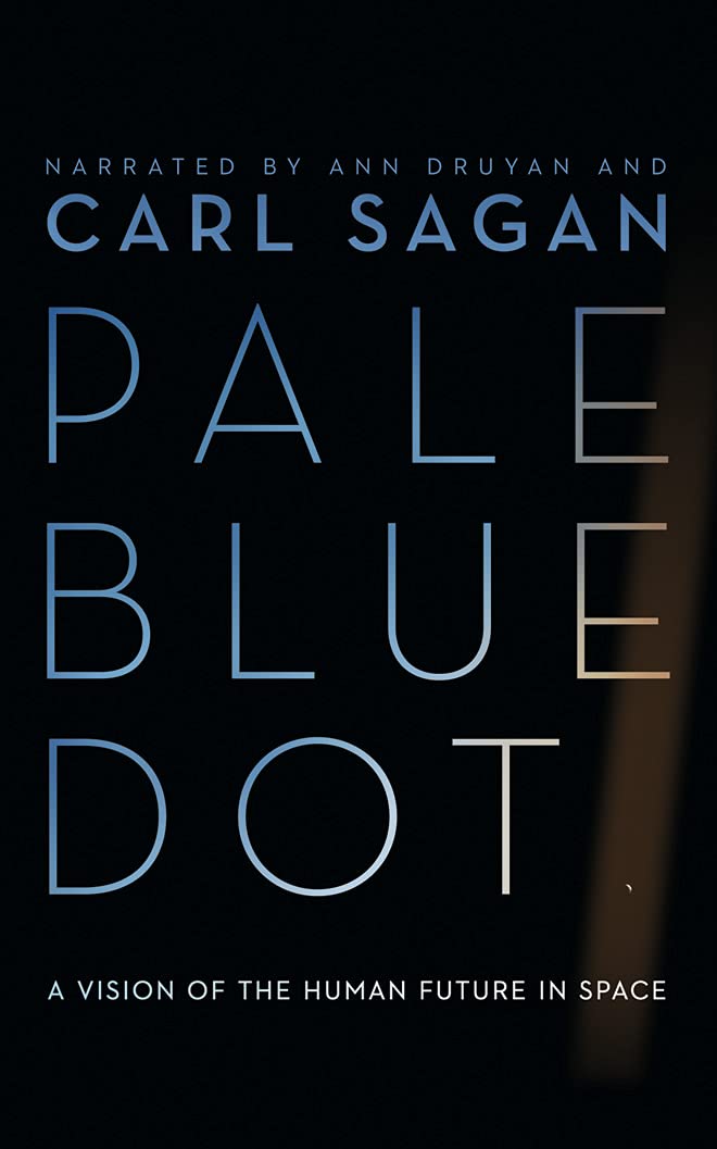 Book cover of 'Pale Blue Dot' by Carl Sagan with a black background and text. For online book buying throughout Bangladesh, Bookish Wonderland lets readers buy durable printed books with customer-friendly ordering and delivery and attention to high-quality stitched and glue binding.