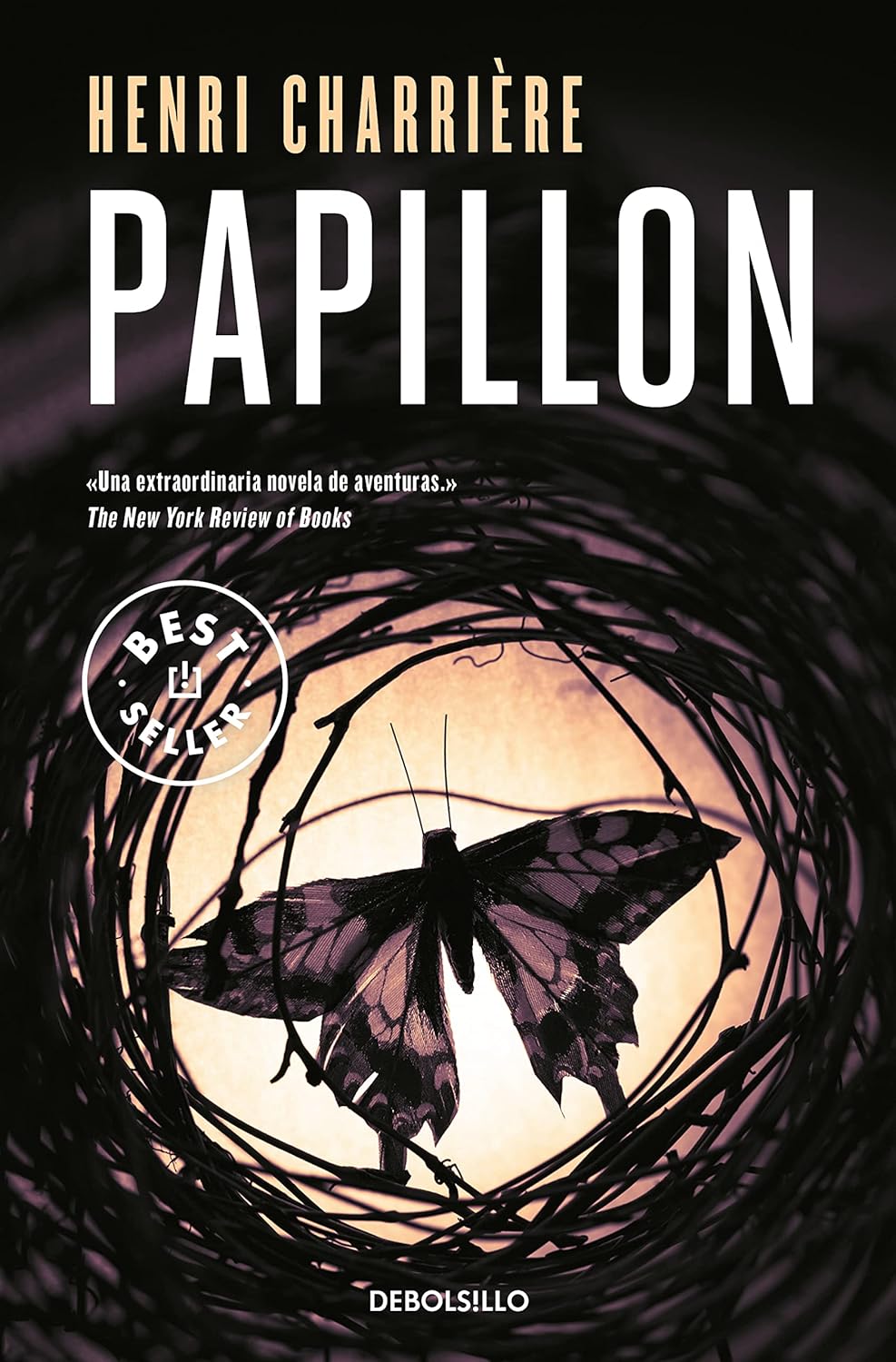 Book cover of 'Papillon' by Henri Charriere with a butterfly design and Debolsillo logo. For online book buying across Bangladesh, Bookish Wonderland lets readers find books for everyday reading with online ordering with home delivery and attention to high-quality stitched and glue binding.