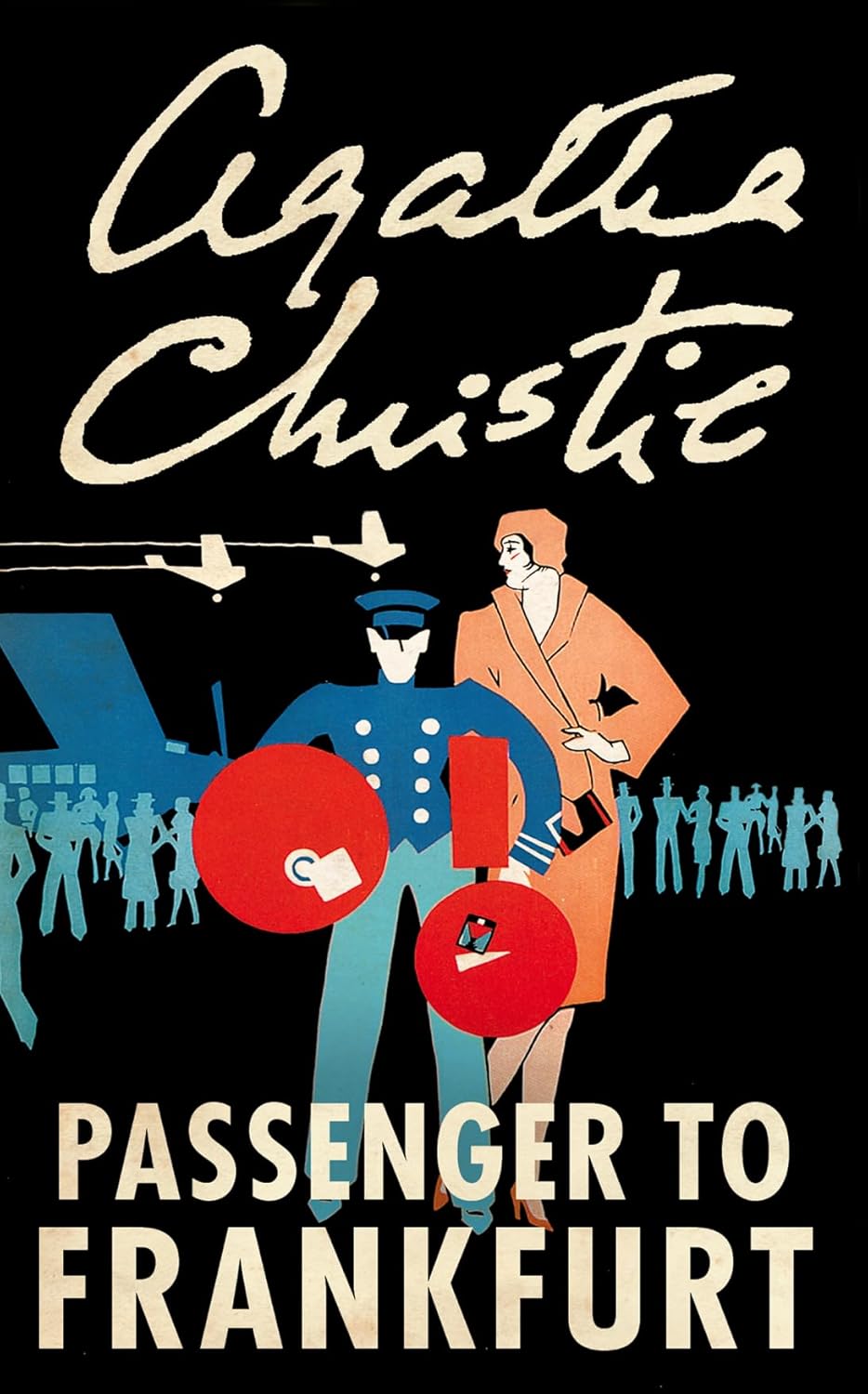 Book cover of 'Passenger to Frankfurt' by Agatha Christie featuring a police officer and a woman with luggage. Online shoppers across Bangladesh can choose quality English books at Bookish Wonderland with customer-friendly ordering and delivery and editions featuring comfortable cream paper and clear printing.