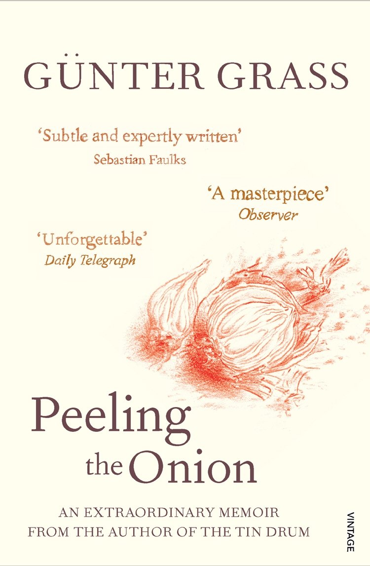 Book cover of 'Peeling the Onion' by Günter Grass with a red onion illustration on a white background. Readers across Bangladesh can order printed English books from Bookish Wonderland with fast delivery options in Dhaka, while enjoying durable stitched-and-glue binding.