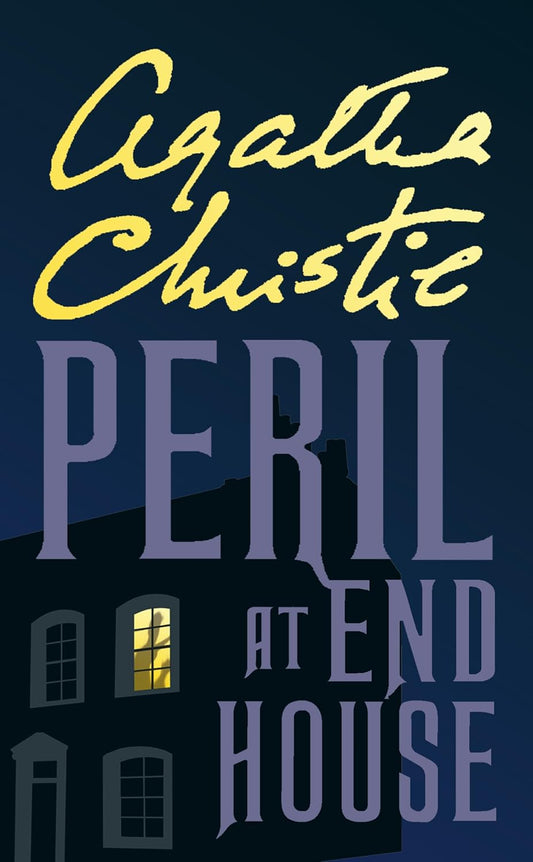 Book cover of 'Peril at End House' by Agatha Christie with a dark background and house silhouette. Best print quality in Bangladesh.
