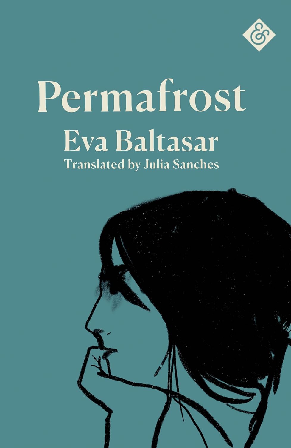 Book cover of 'Permafrost' by Eva Baltasar with a silhouette of a person on a teal background. Readers across Bangladesh can shop for printed English books from Bookish Wonderland with delivery inside and outside Dhaka, while enjoying sharp text and durable binding.