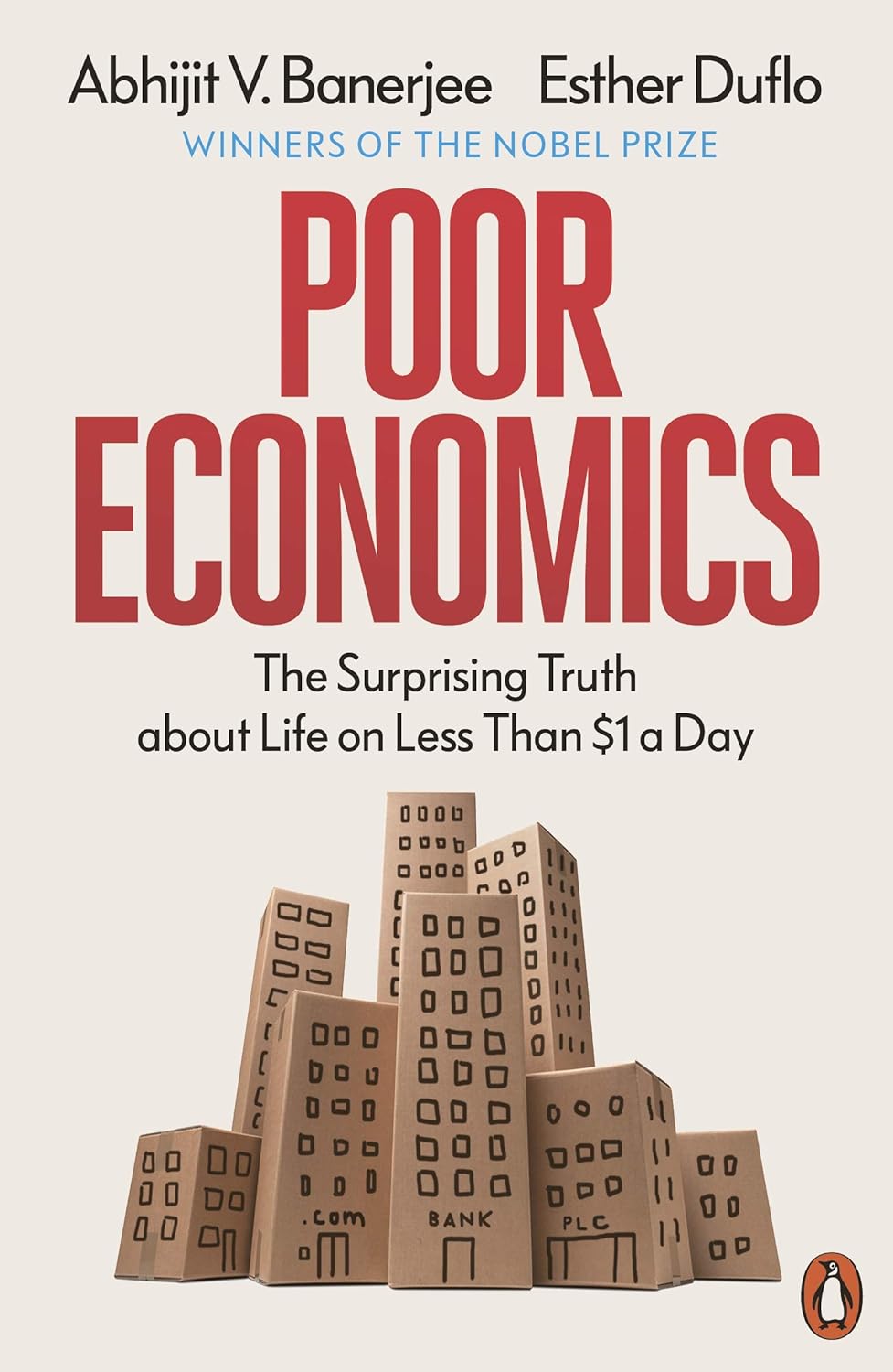 Book cover of 'Poor Economics' with cardboard box buildings on a beige background. For online book buying across Bangladesh, Bookish Wonderland lets readers choose printed English books with delivery inside and outside Dhaka and attention to crystal-clear print.