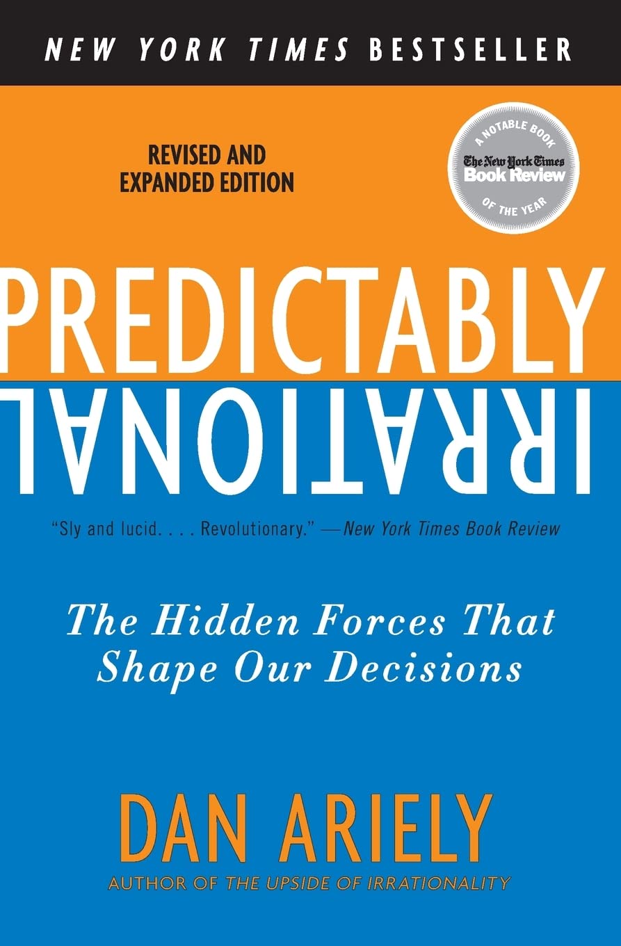 Book cover of 'Predictably Irrational' by Dan Ariely with an orange and blue design. For customers across Bangladesh, Bookish Wonderland makes it easier to shop for English books through customer-friendly ordering and delivery and comfortable cream paper and clear printing.