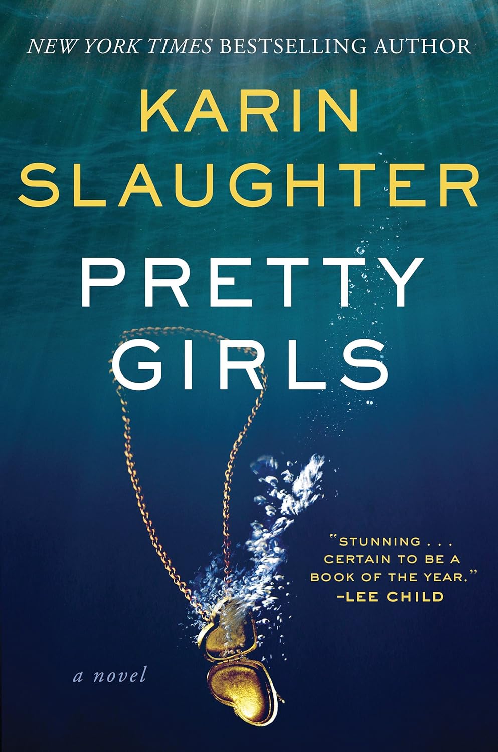 Book cover of 'Pretty Girls' by Karin Slaughter with a necklace and water design. For customers across Bangladesh, Bookish Wonderland makes it easier to purchase premium-quality books through urgent delivery options in Dhaka and comfortable cream paper and clear printing.